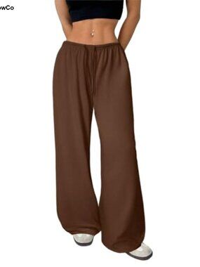 Wide Leg Sweatpants Drawstring Waist Straight Loose Baggy Workout Active Pants